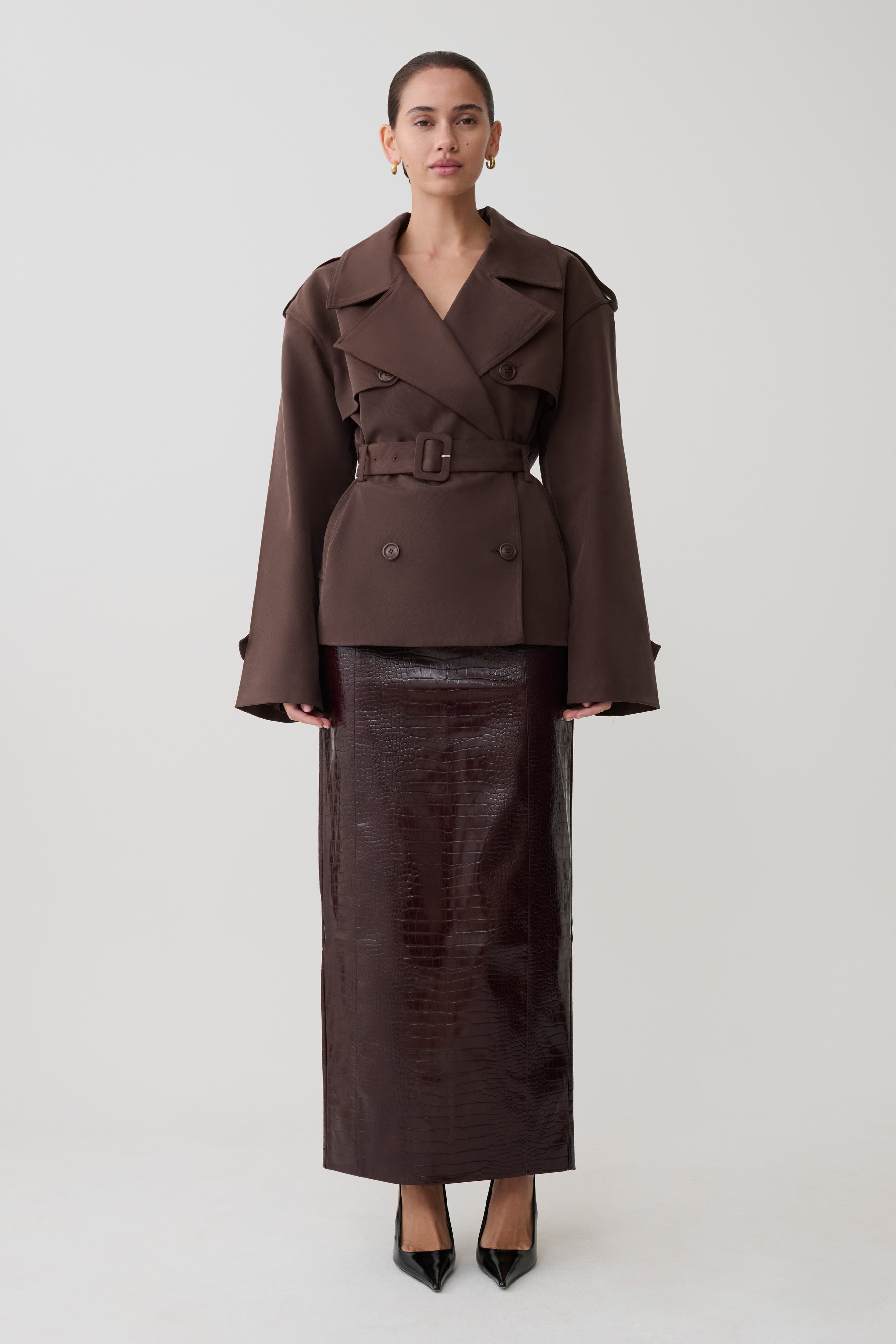 Alden Short Trench Jacket - Chocolate