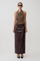 Marina Halter Top With Hardware - Cacao Brown