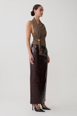 Marina Halter Top With Hardware - Cacao Brown