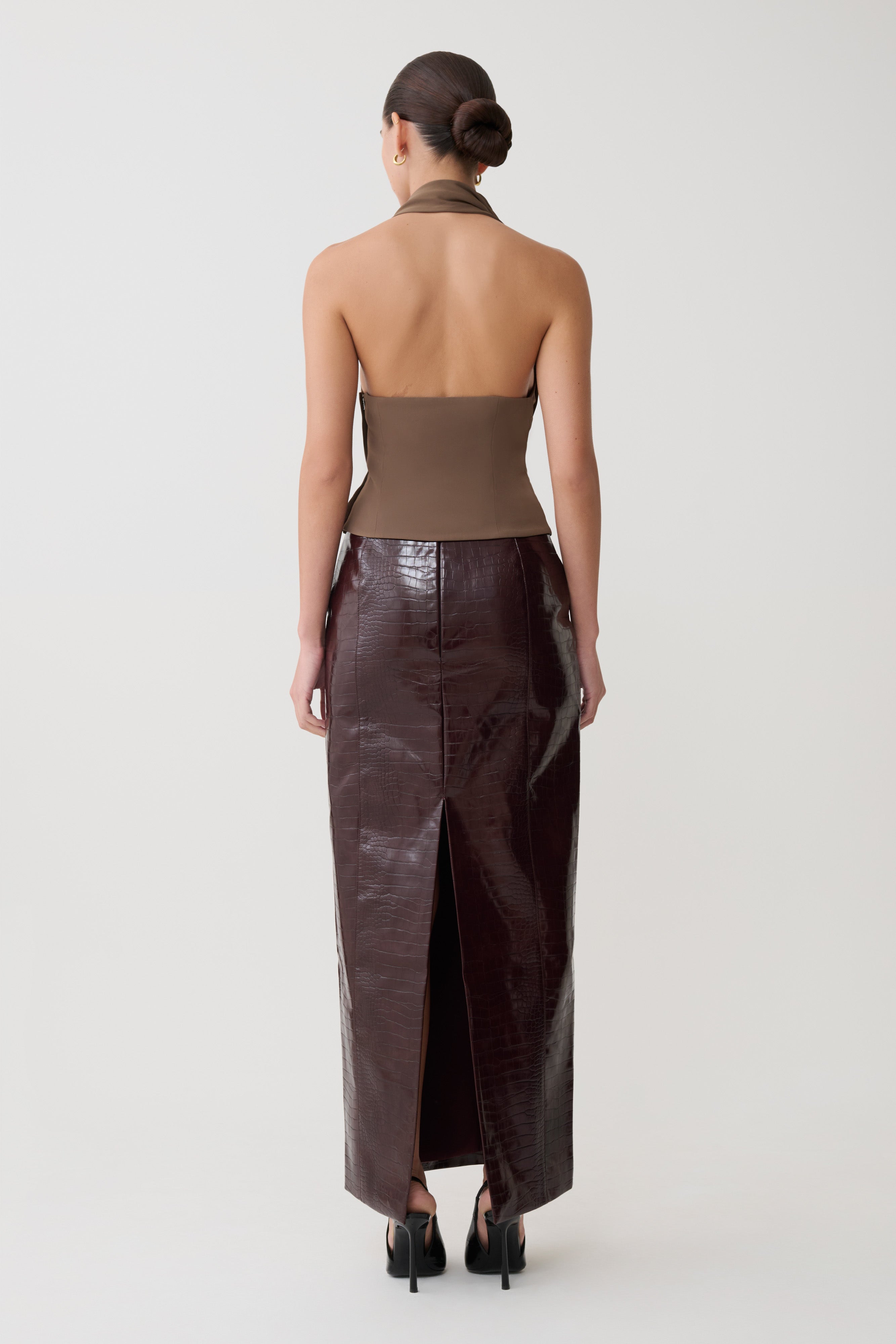 Marina Halter Top With Hardware - Cacao Brown