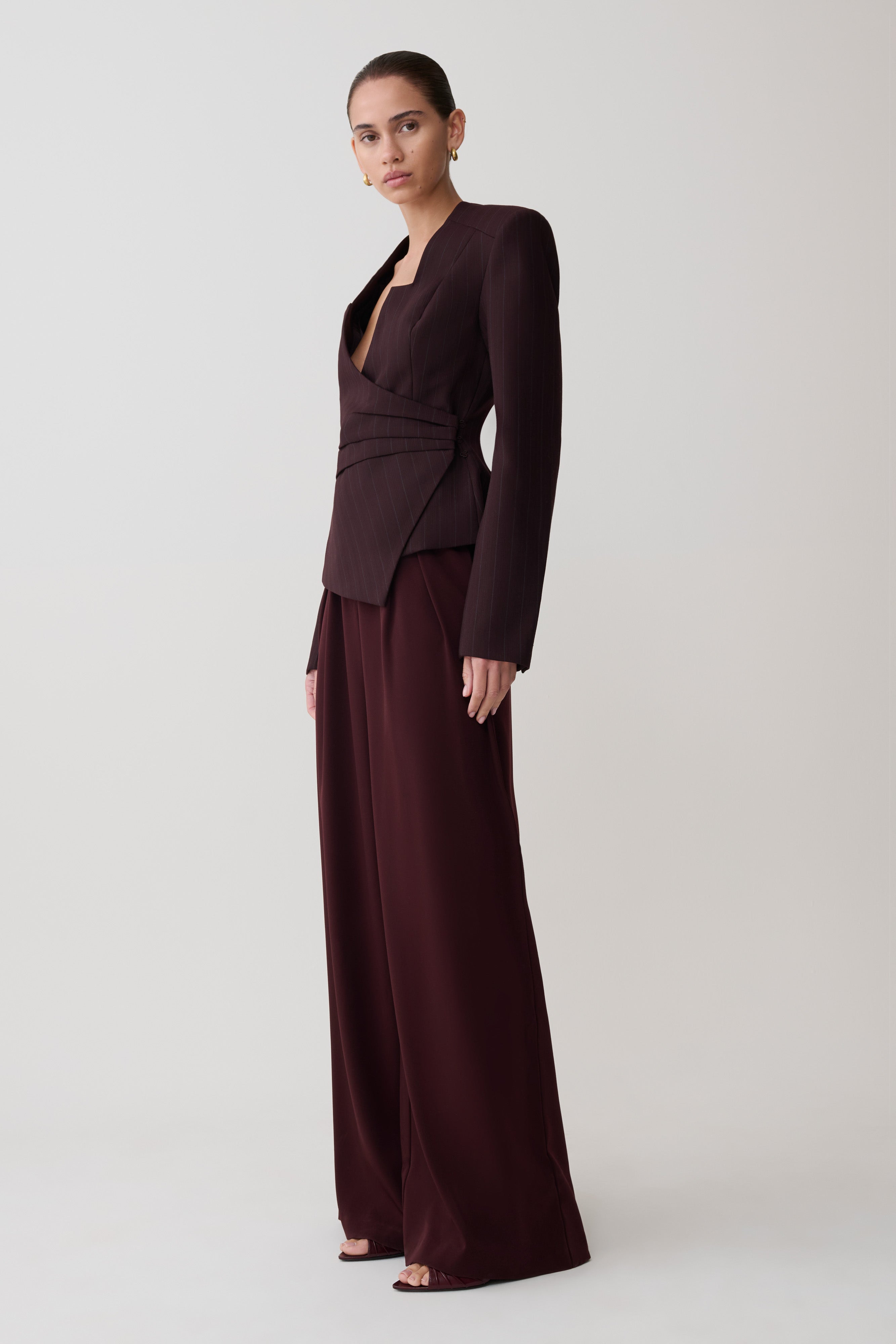 Agatha Square Neck Blazer - Plum Pinstripe