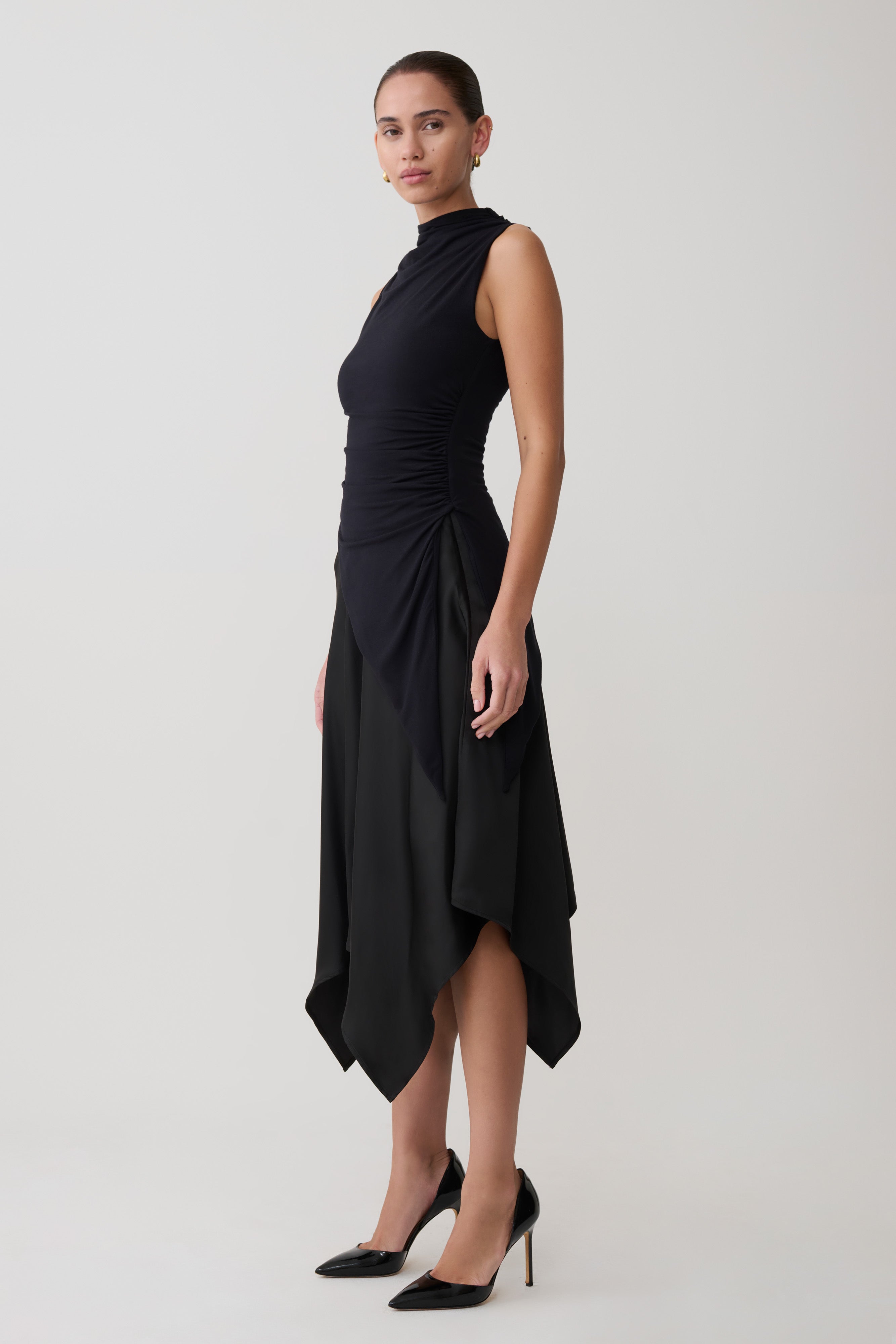 Suong High Neck Gathered Top - Black