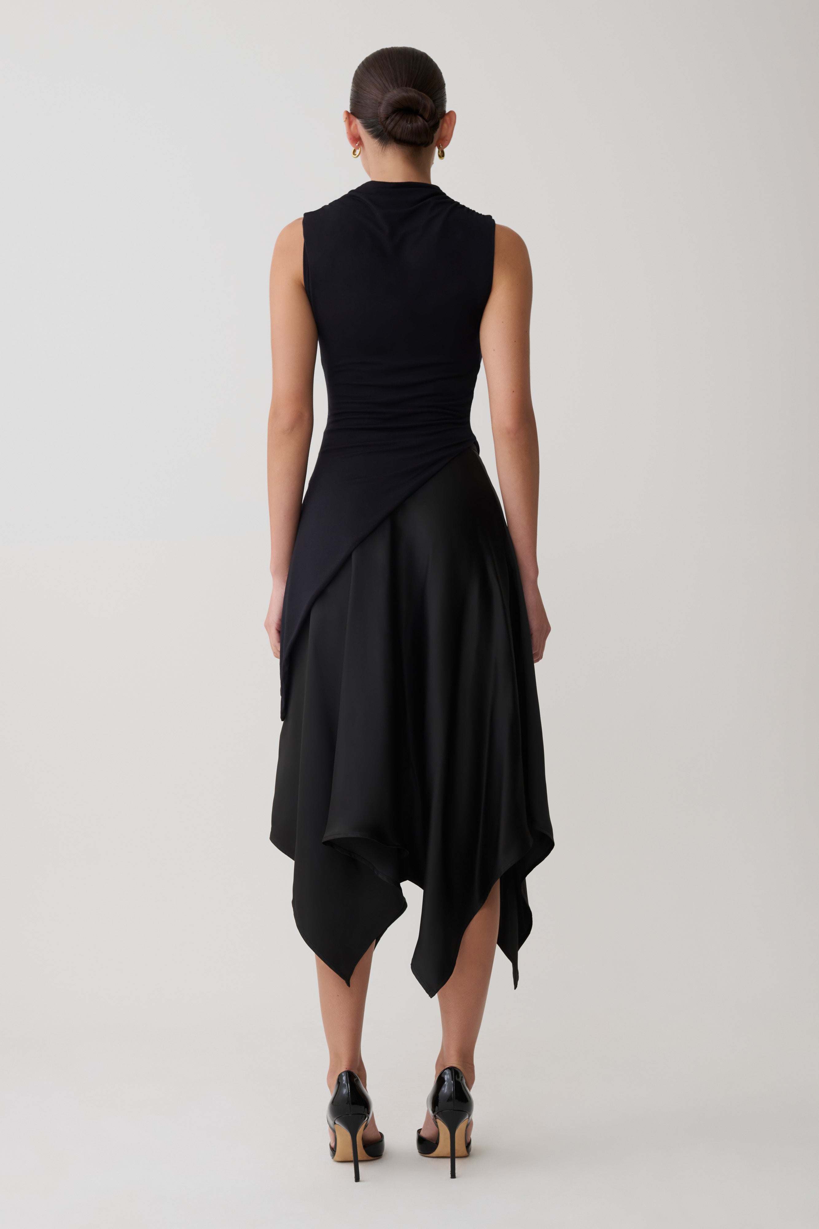 Suong High Neck Gathered Top - Black