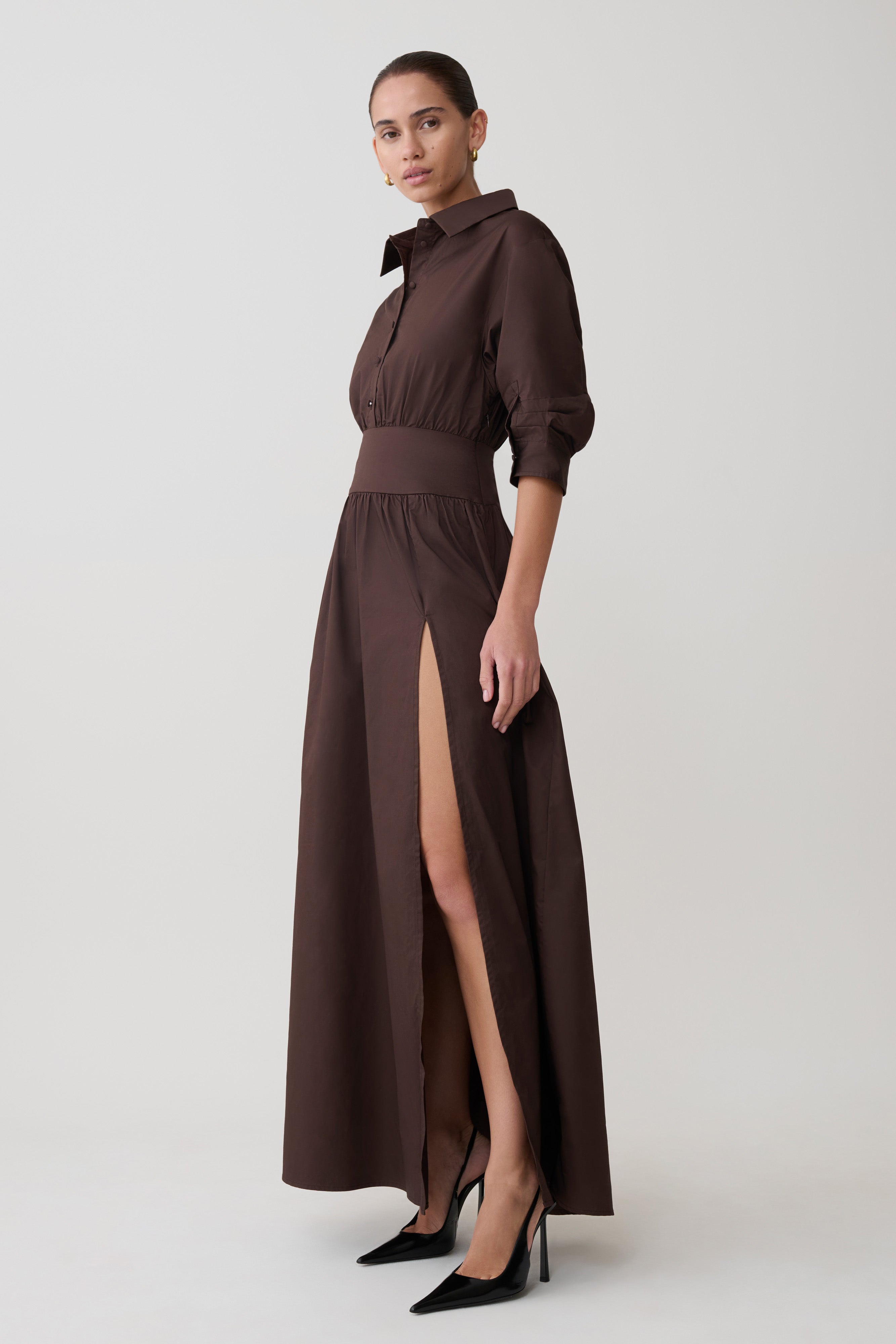Isolde Long Sleeve Cotton Maxi Dress - Dark Chocolate