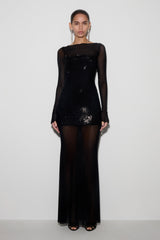 Lior Mesh Maxi Dress With Hotfix - Black