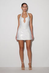 Raina Diamante Halter Mini Dress - White