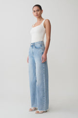 Sebastian Straight Leg Denim Jeans With Fray Hem - Washed Light Blue