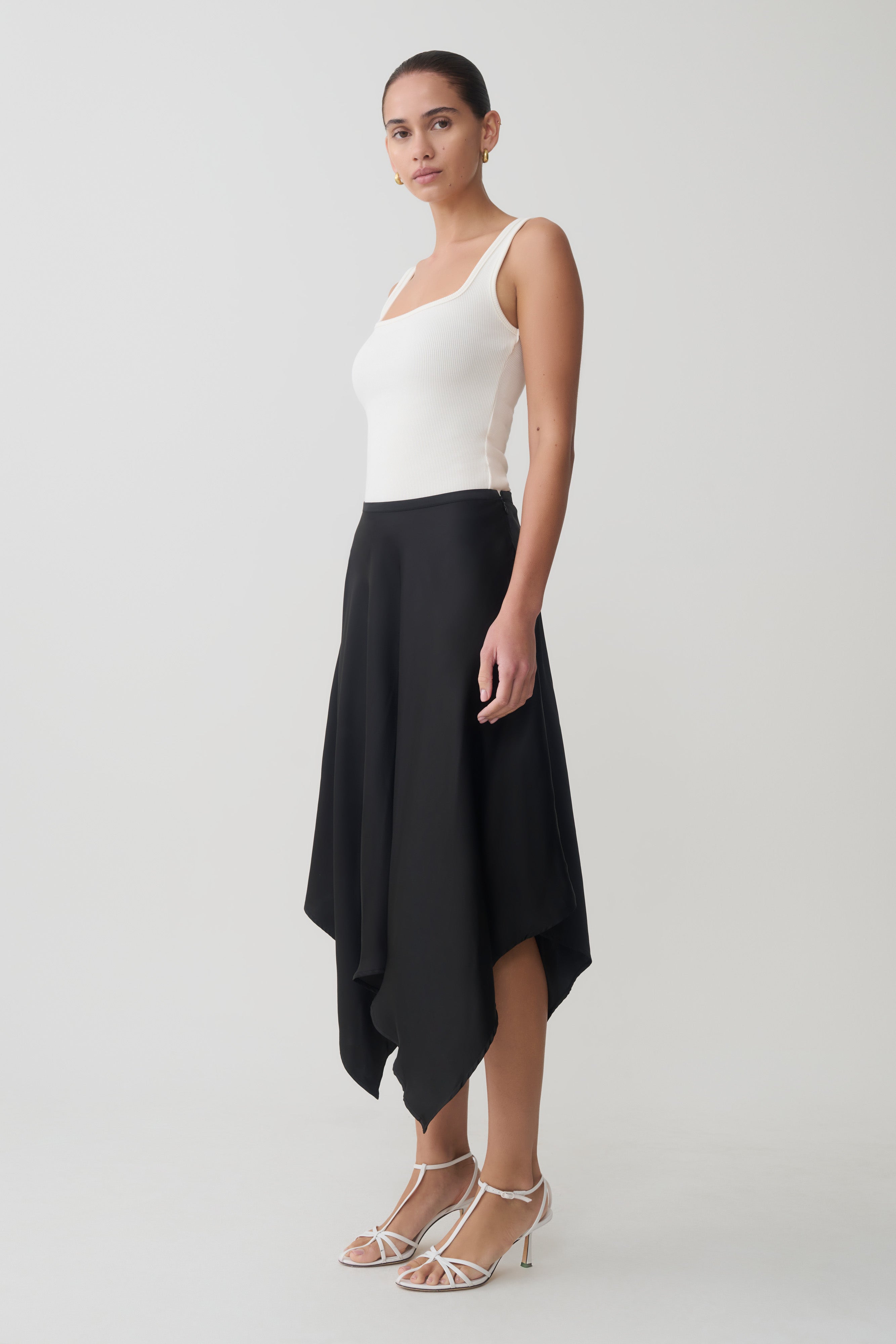 Aisling Ribbed Square Neck Sleeveless Top - Ivory
