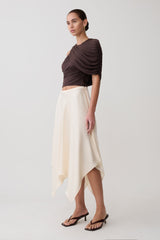 Adrienne One Shoulder Slinky Top - Chocolate