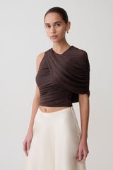 Adrienne One Shoulder Slinky Top - Chocolate