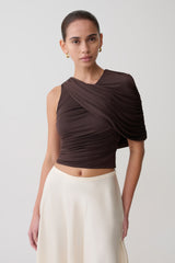 Adrienne One Shoulder Slinky Top - Chocolate