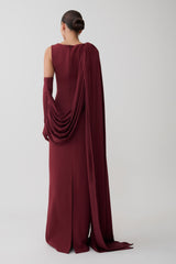 Rhea Detachable Cape Jersey Maxi Dress - Wine