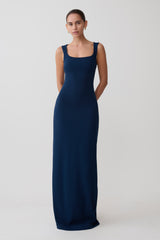 Rhea Detachable Cape Jersey Maxi Dress - Navy