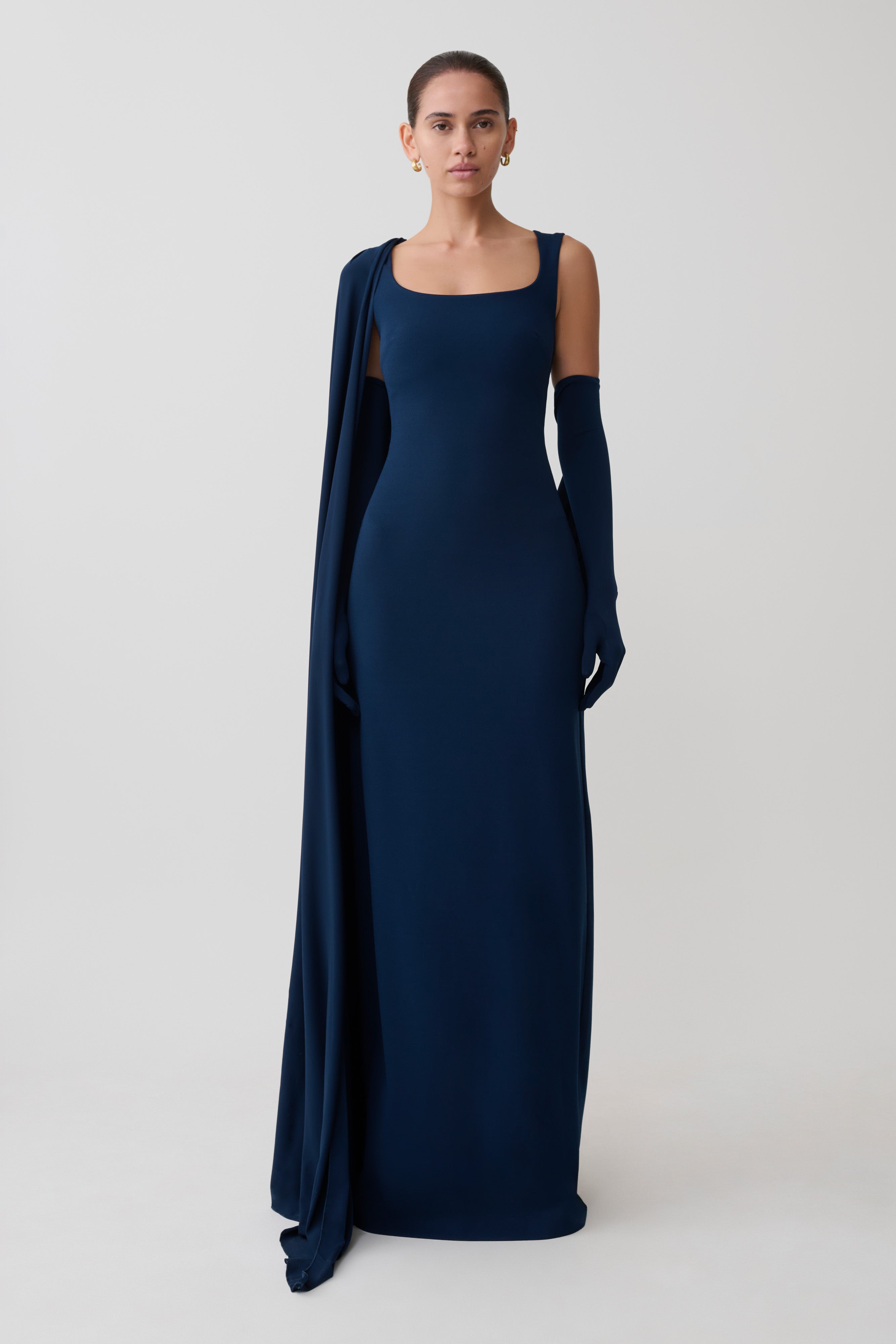 Rhea Detachable Cape Jersey Maxi Dress - Navy