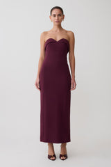 Cary Folded Strapless Crepe Midi Dress - Wine