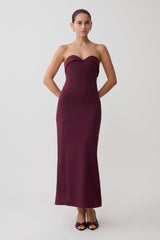 Cary Folded Strapless Crepe Midi Dress - Wine