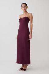 Cary Folded Strapless Crepe Midi Dress - Wine