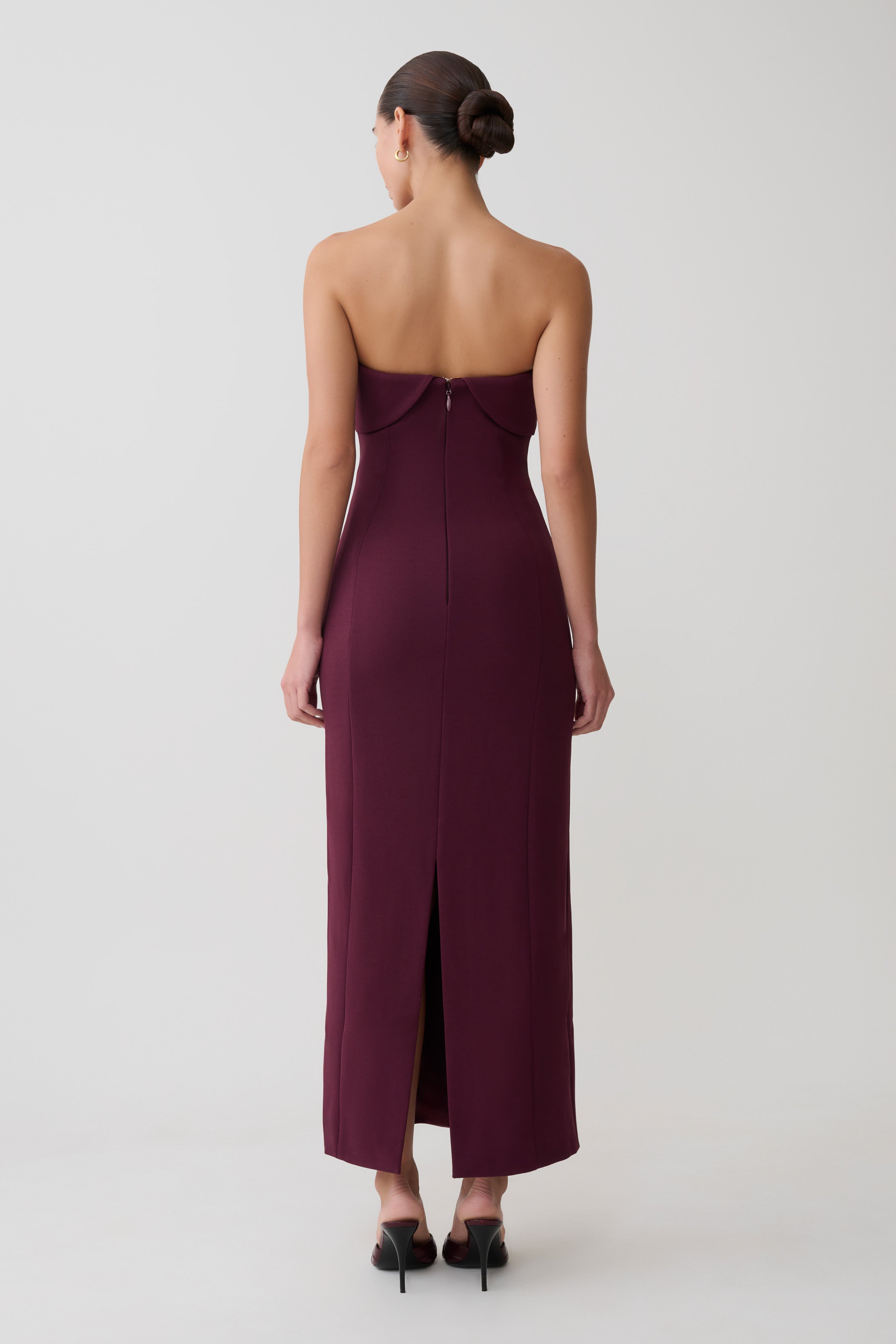Cary Folded Strapless Crepe Midi Dress - Wine