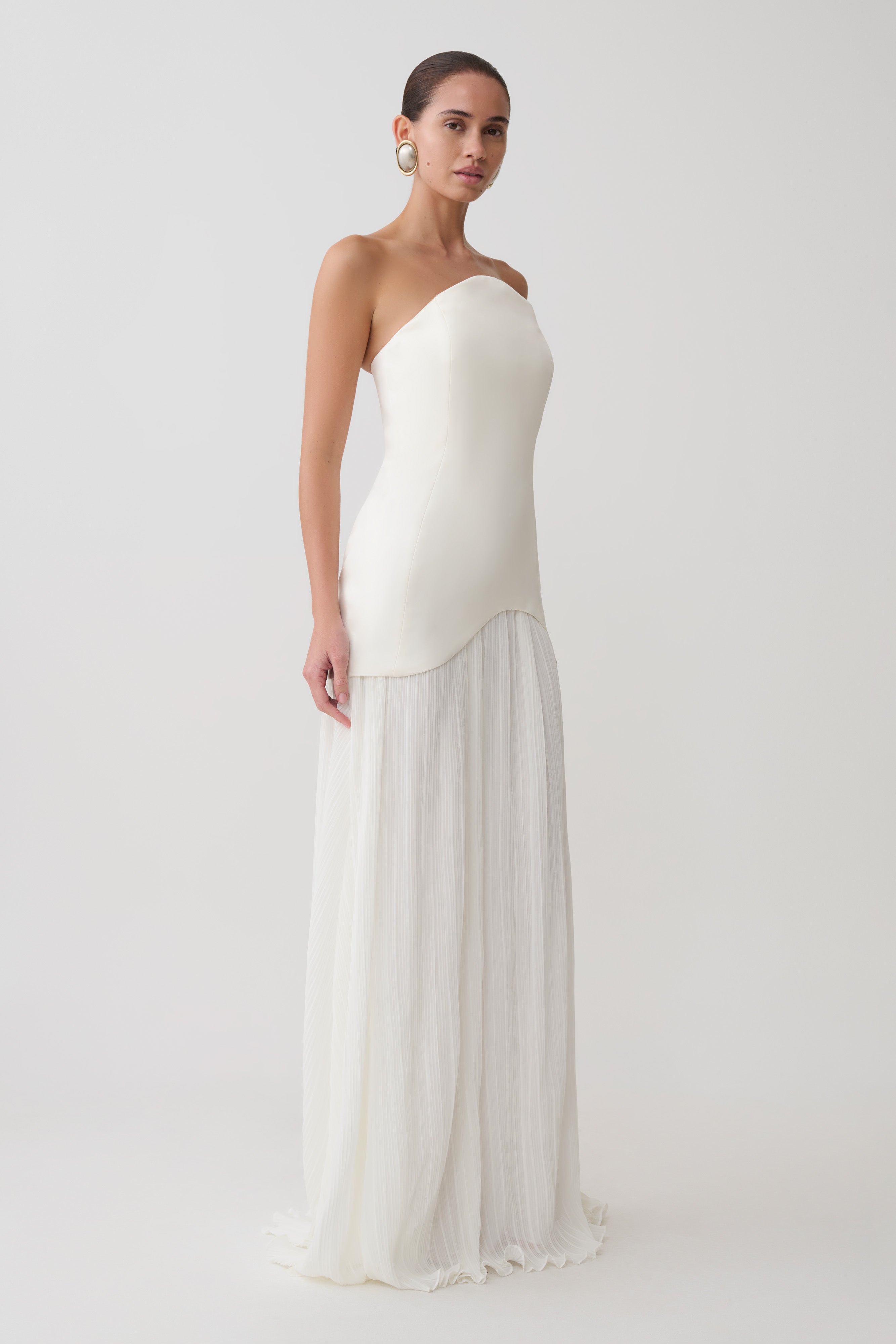 Juno Strapless Pleated Maxi Gown - White