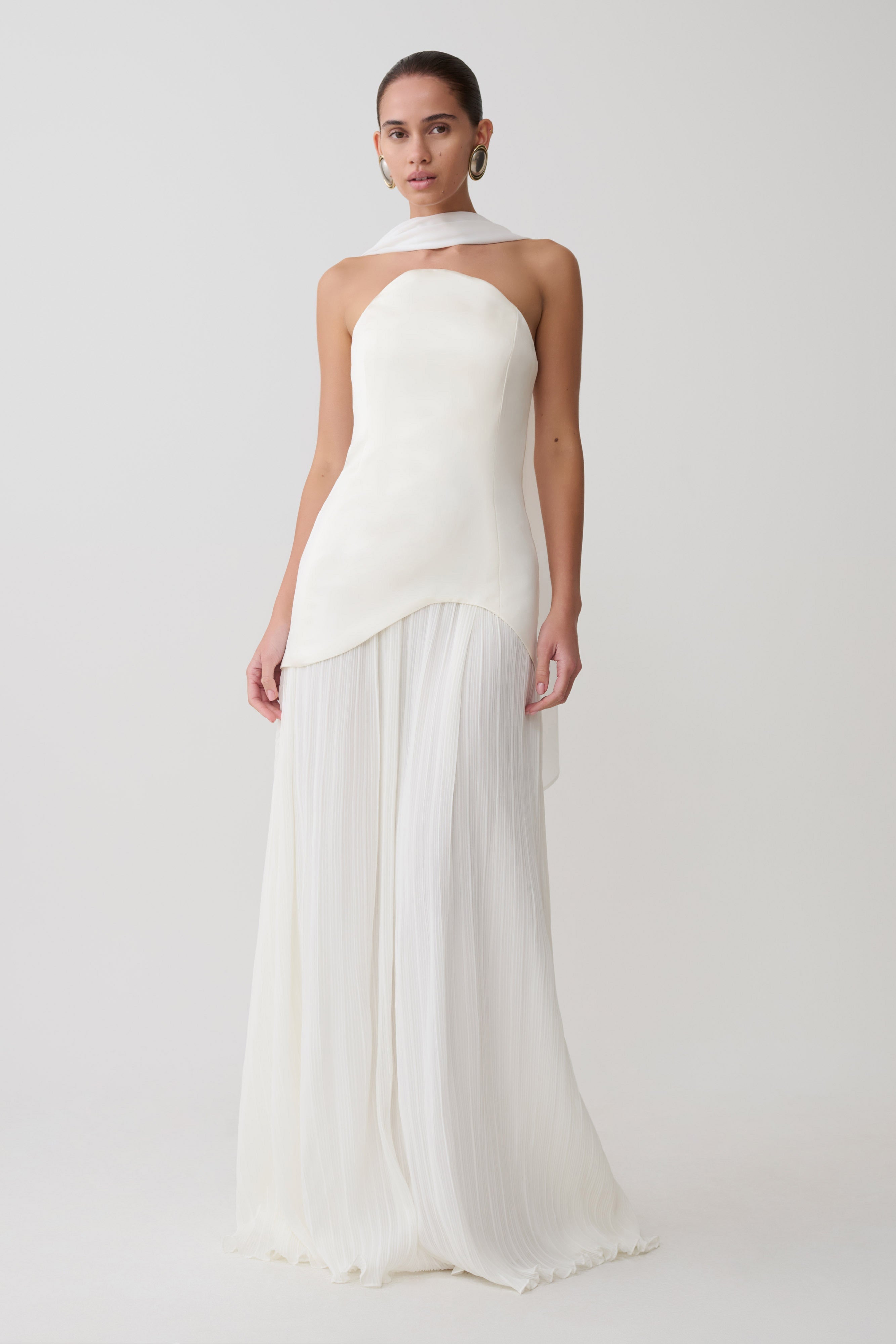 Juno Strapless Pleated Maxi Gown - White