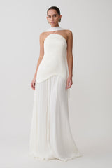 Juno Strapless Pleated Maxi Gown - White