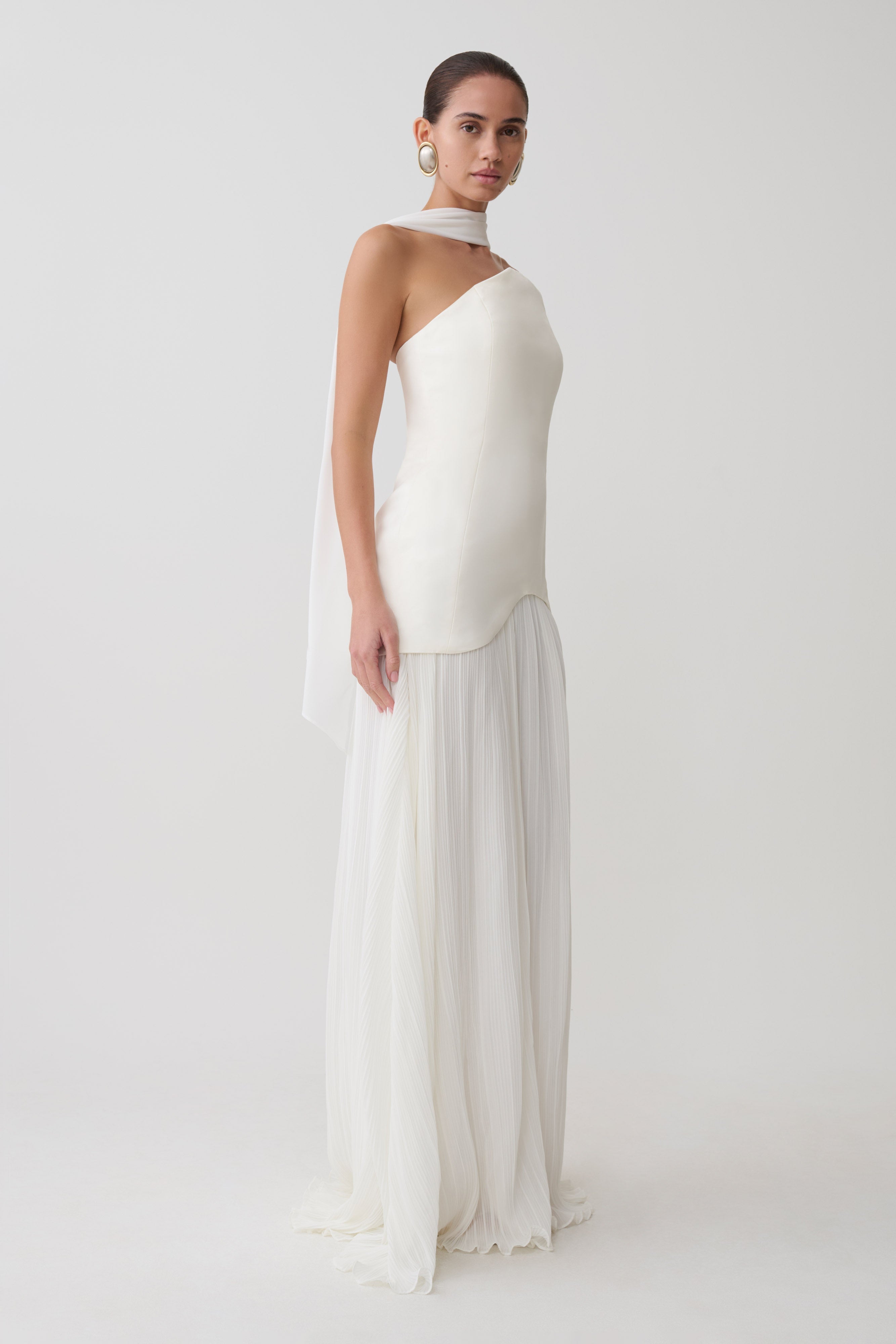 Juno Strapless Pleated Maxi Gown - White