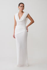 Giulia Chiffon Draped Maxi Dress - White