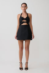 Ella Bow Detail Halter Mini Dress - Black