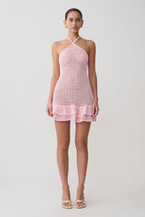 Carrisa Crochet Knit Mini Dress - Baby Pink