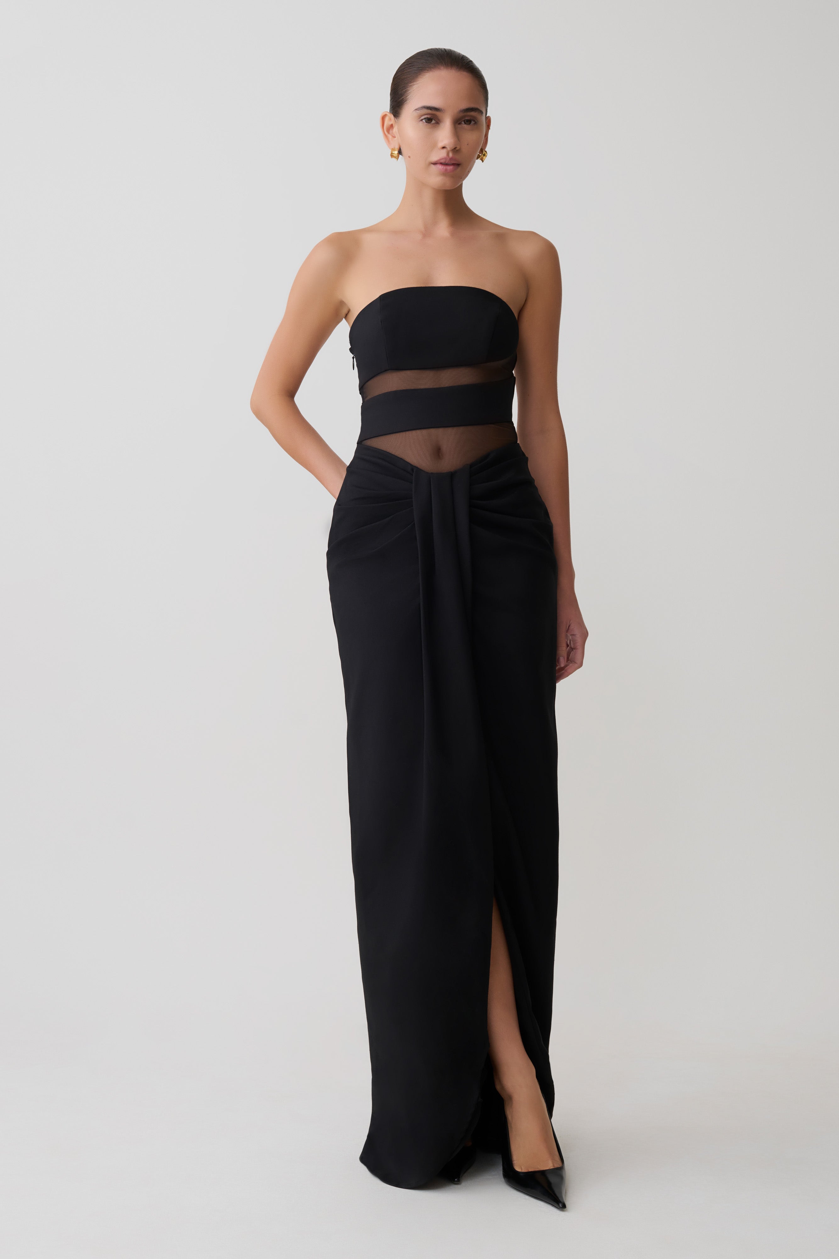 Paulina Cut Out Strapless Maxi Dress - Black