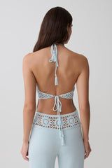 Miley Crochet Halter Top - Pale Aqua