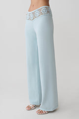 Miley Crochet Waistband Straight Leg Pant - Pale Aqua