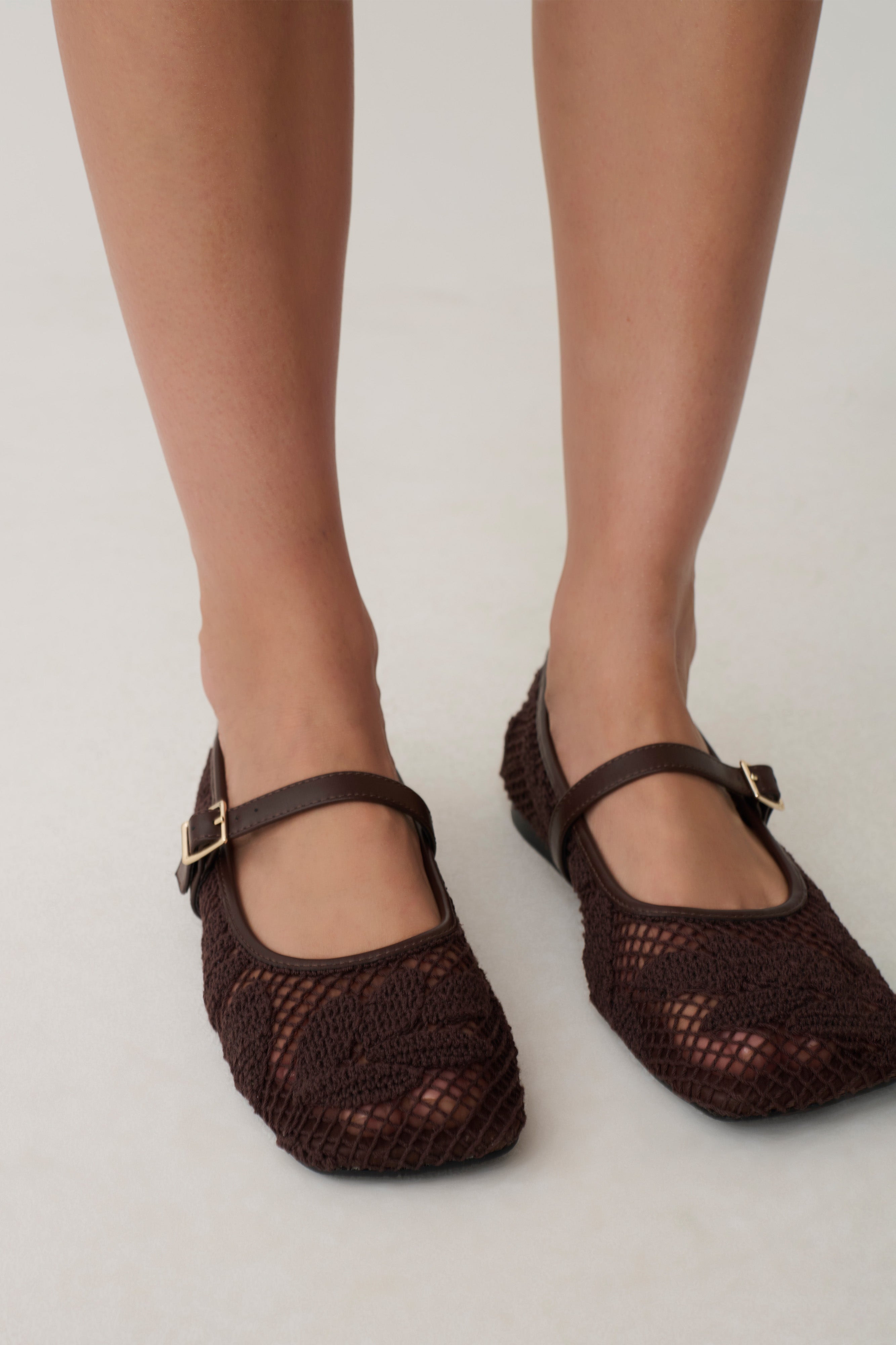 Brighton Lace Applique Flats - Chocolate