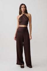 Kayla Silk Blend Straight Leg Pants - Dark Chocolate