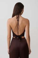 Mariana Halter Silk Blend Sleeveless Top - Dark Chocolate