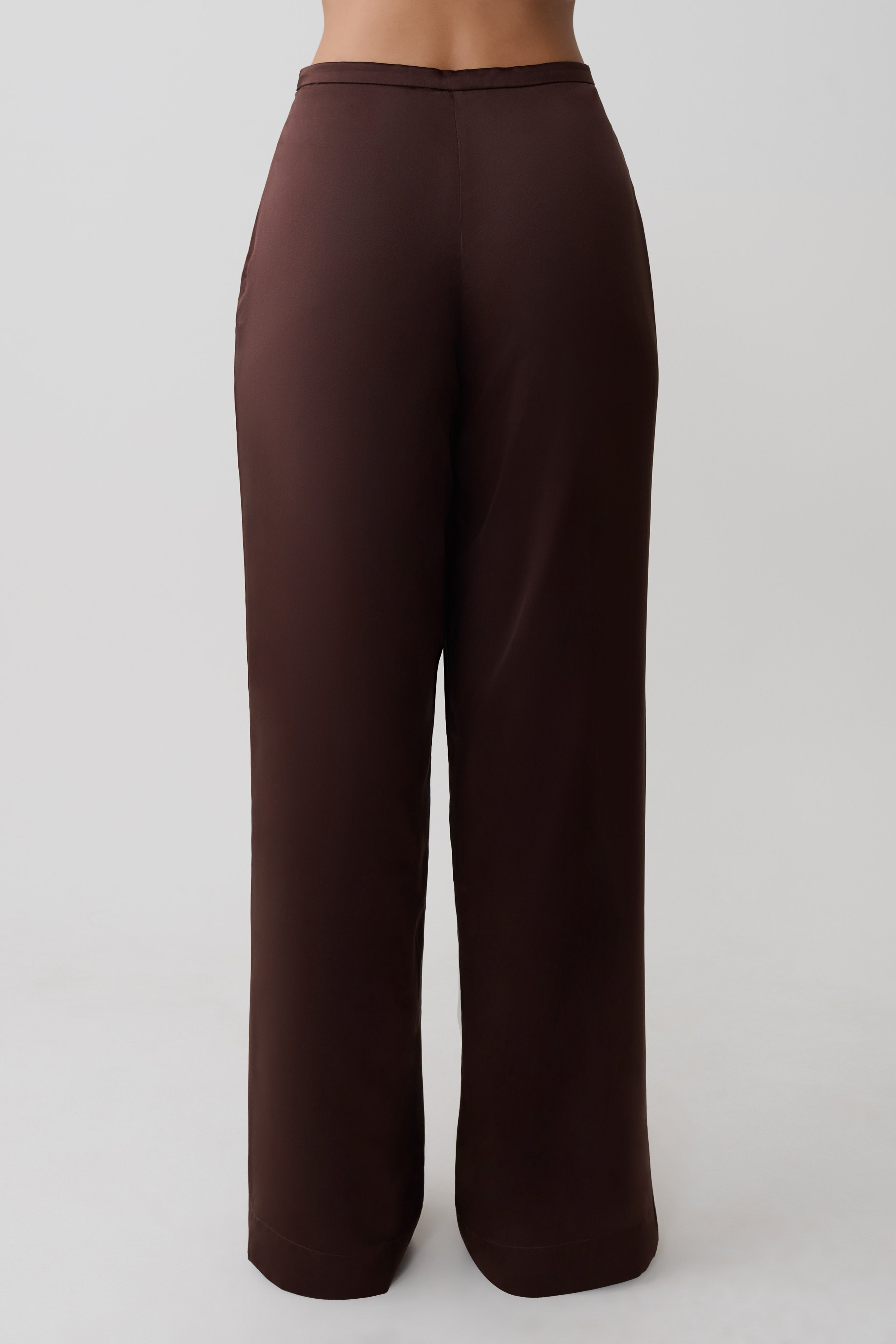 Kayla Silk Blend Straight Leg Pants - Dark Chocolate