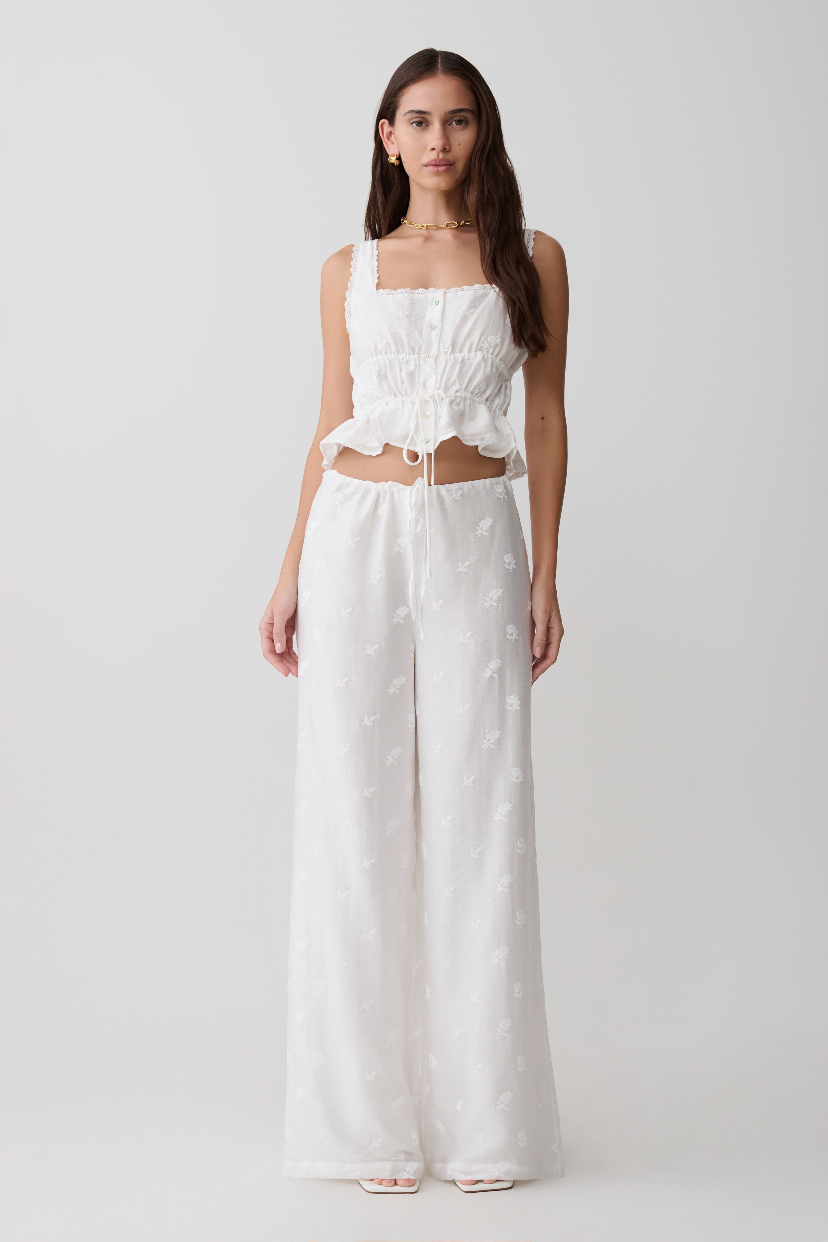 Vivian Embroidered Sleeveless Top - White