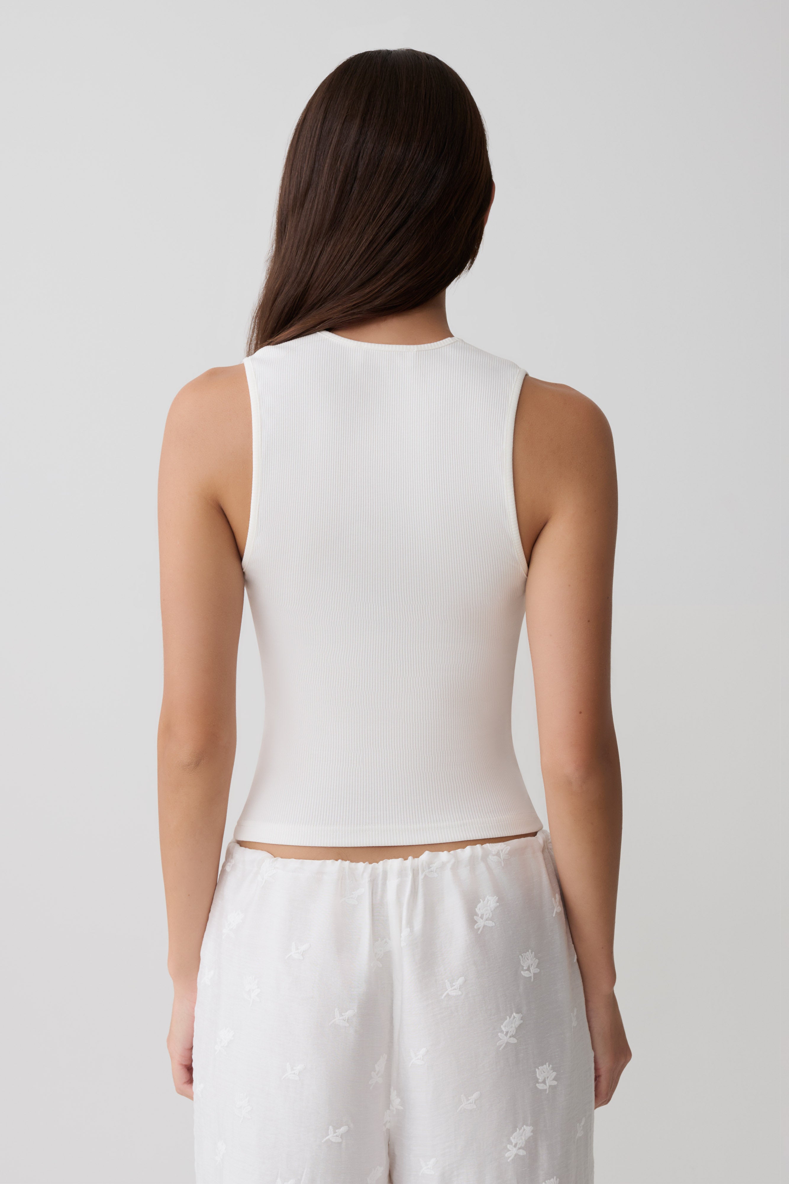 Vianna Broderie Ribbed Tank Top - Ivory