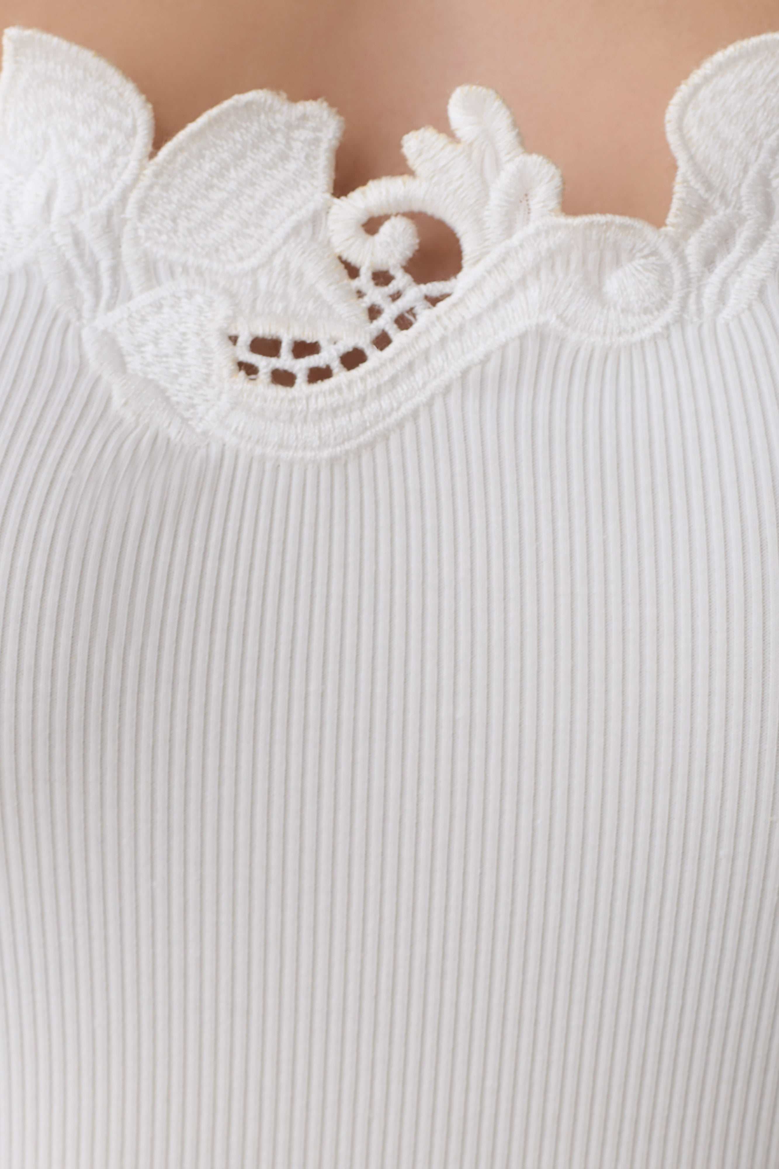 Vianna Broderie Ribbed Tank Top - Ivory