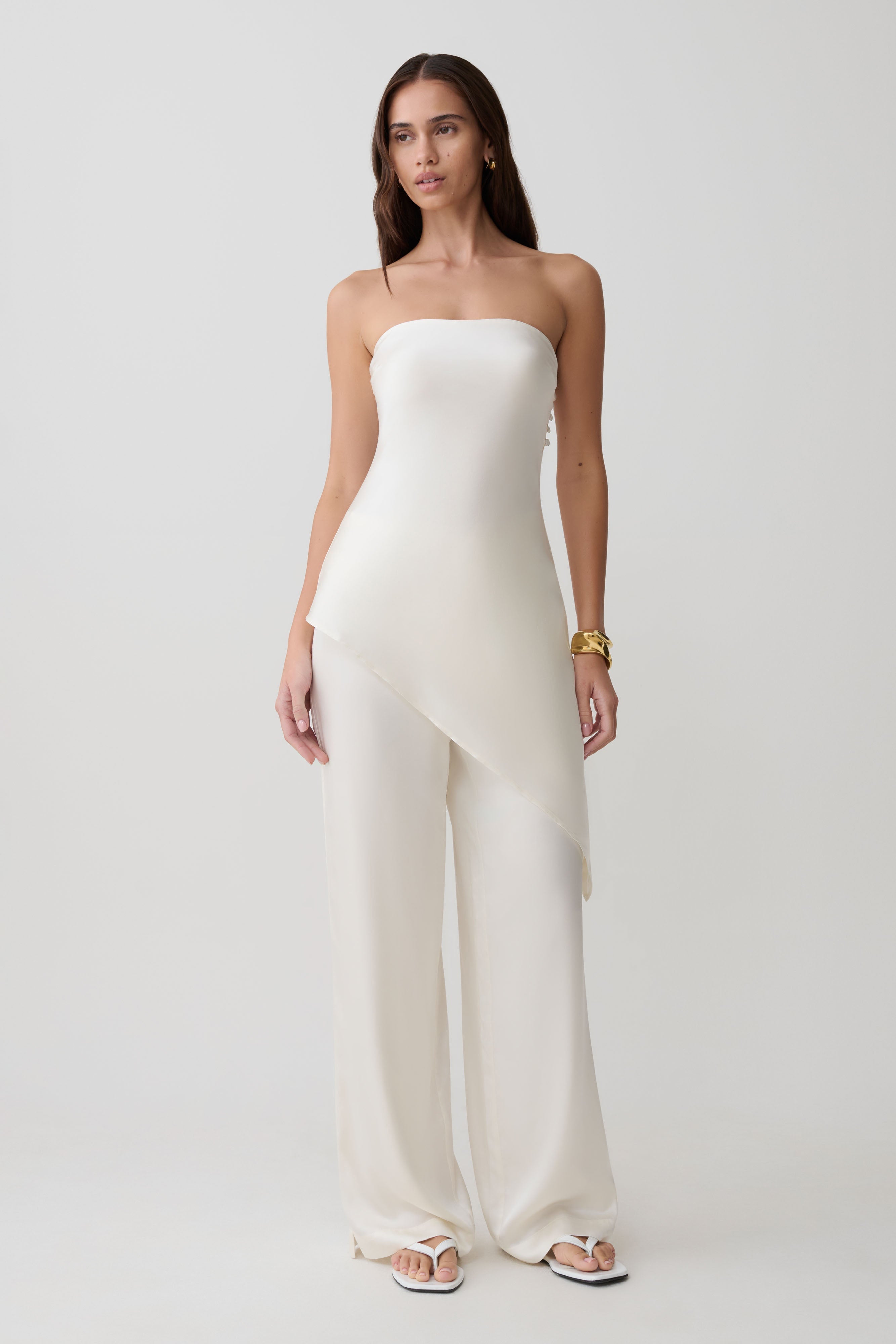 Kayla Silk Blend Strapless Asymmetric Top - Ivory