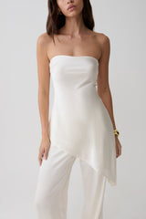Kayla Silk Blend Strapless Asymmetric Top - Ivory