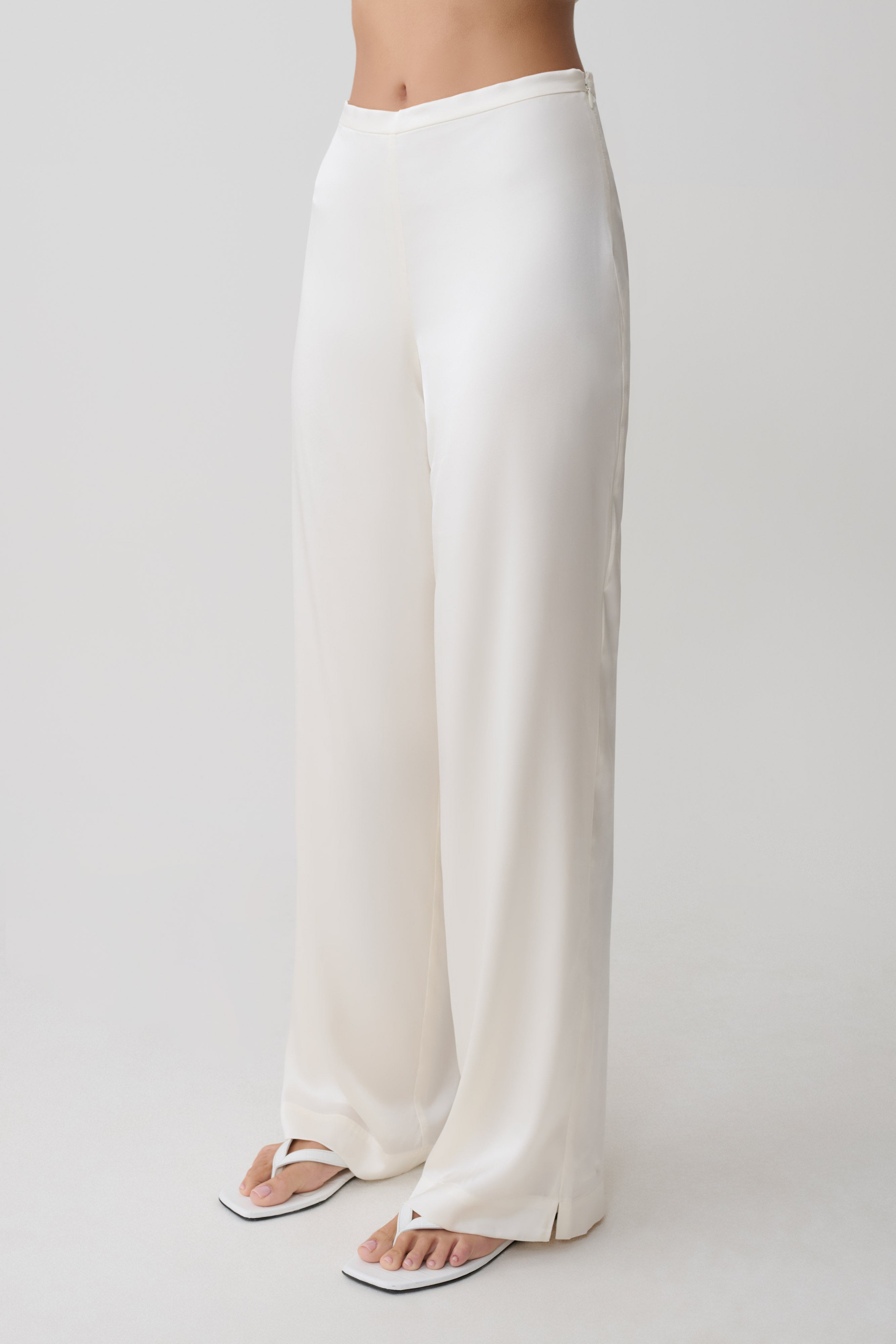 Kayla Silk Blend Straight Leg Pants - Ivory