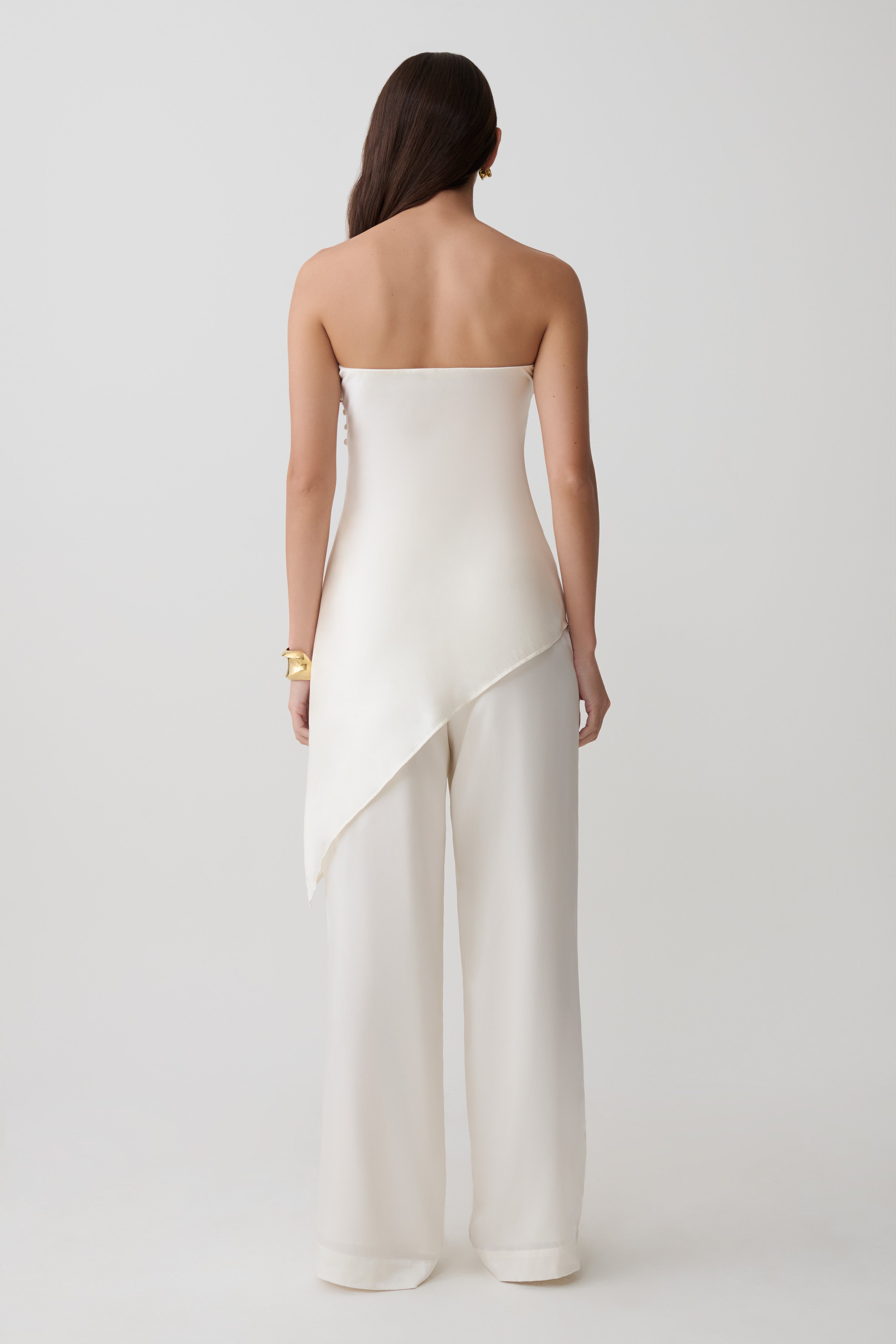 Kayla Silk Blend Strapless Asymmetric Top - Ivory