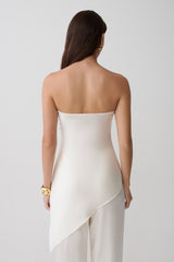 Kayla Silk Blend Strapless Asymmetric Top - Ivory