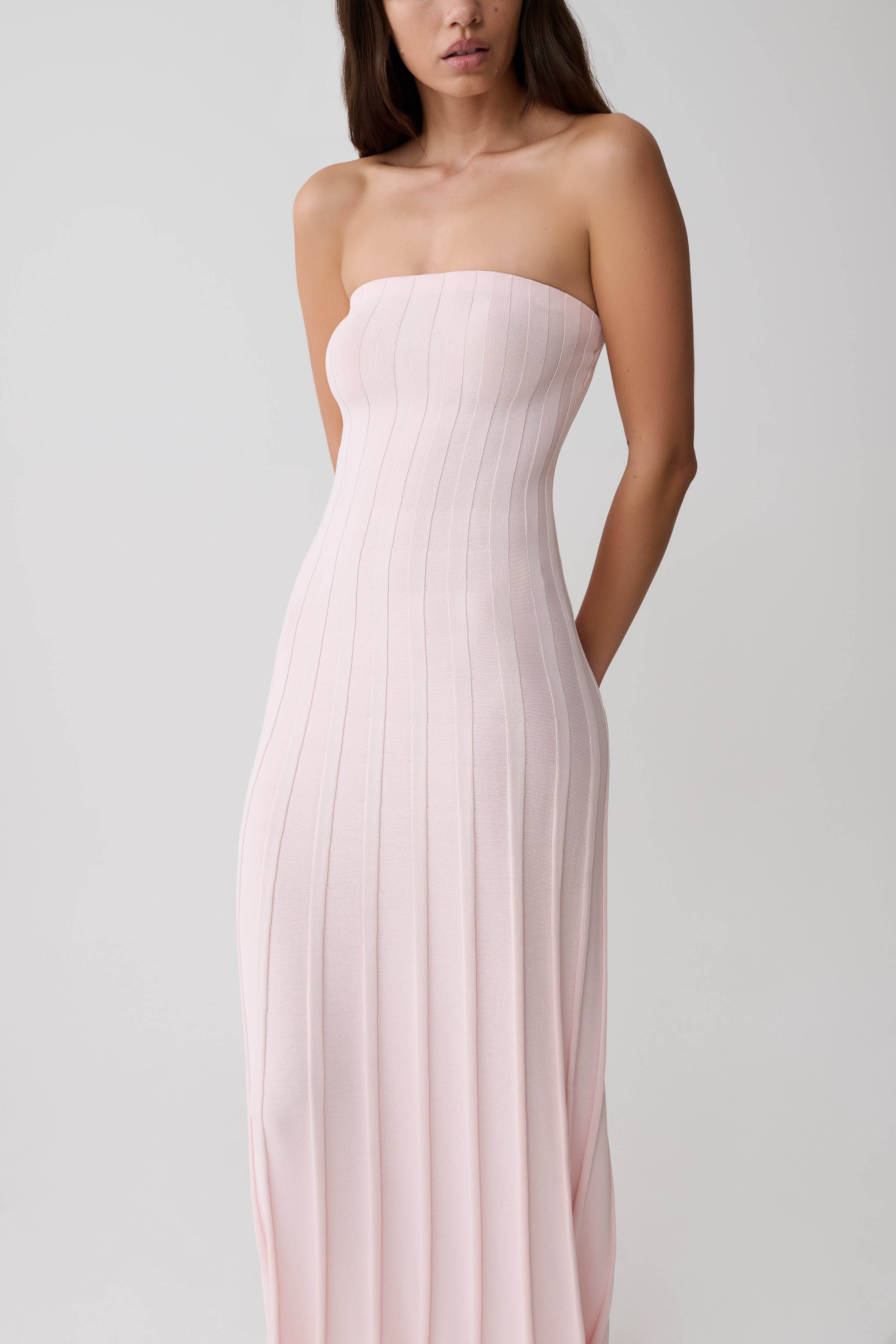 Pia Ribbed Strapless Maxi Dress - Baby Pink