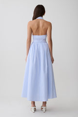 Cindy Collared Midi Dress - Blue Pinstripe