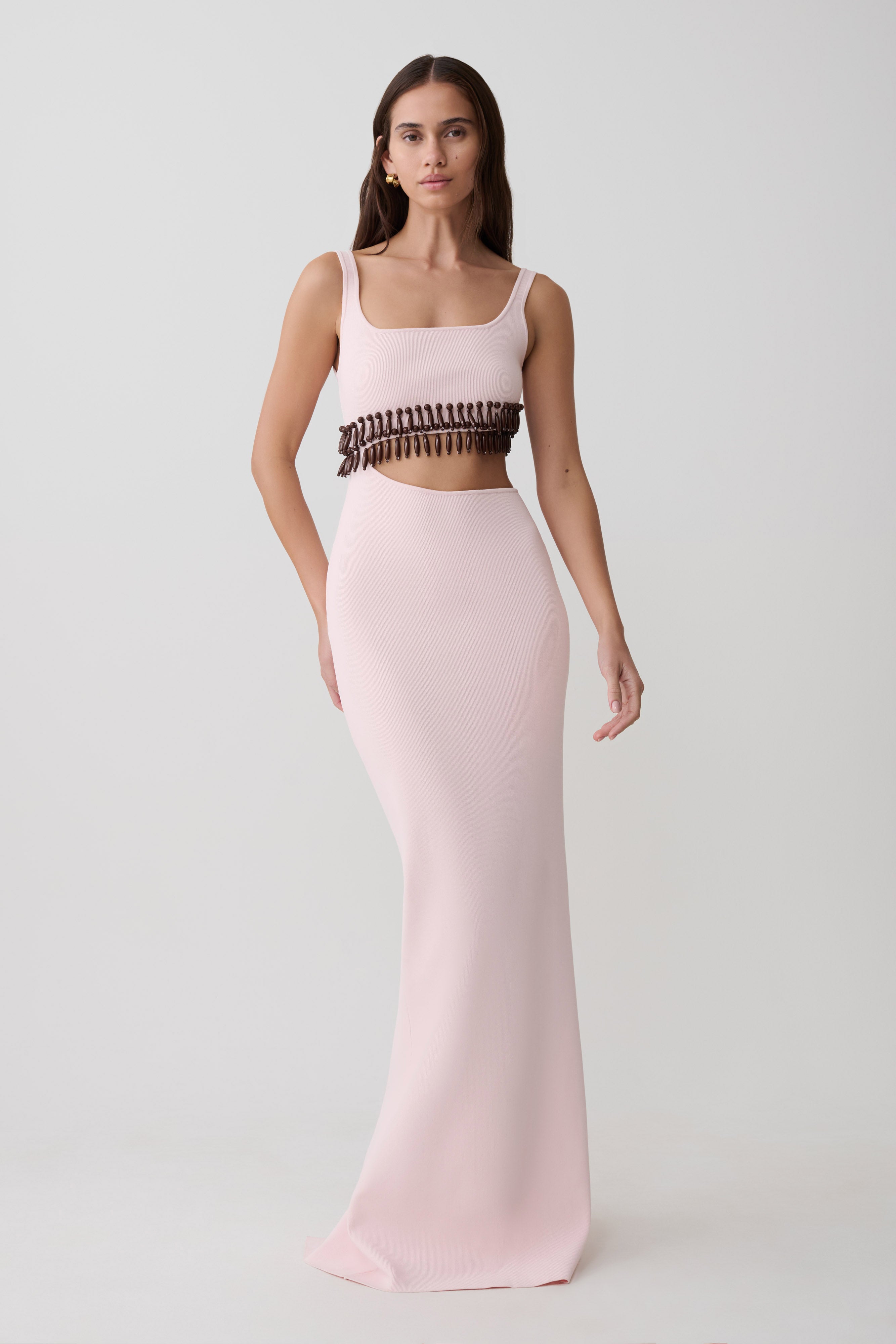 Ruvic Knit Maxi Beaded Dress - Baby Pink