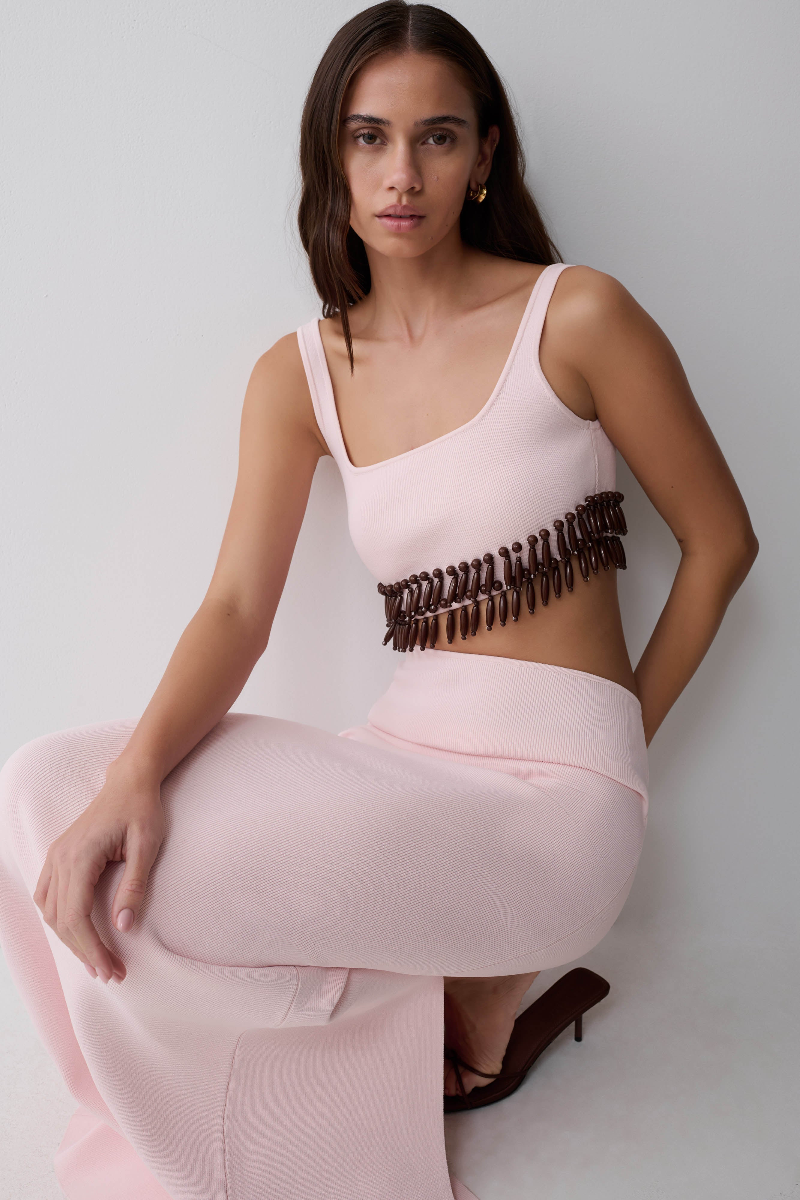 Ruvic Knit Maxi Beaded Dress - Baby Pink