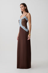 Bray Knit & Lace Maxi Dress - Chocolate/Blue