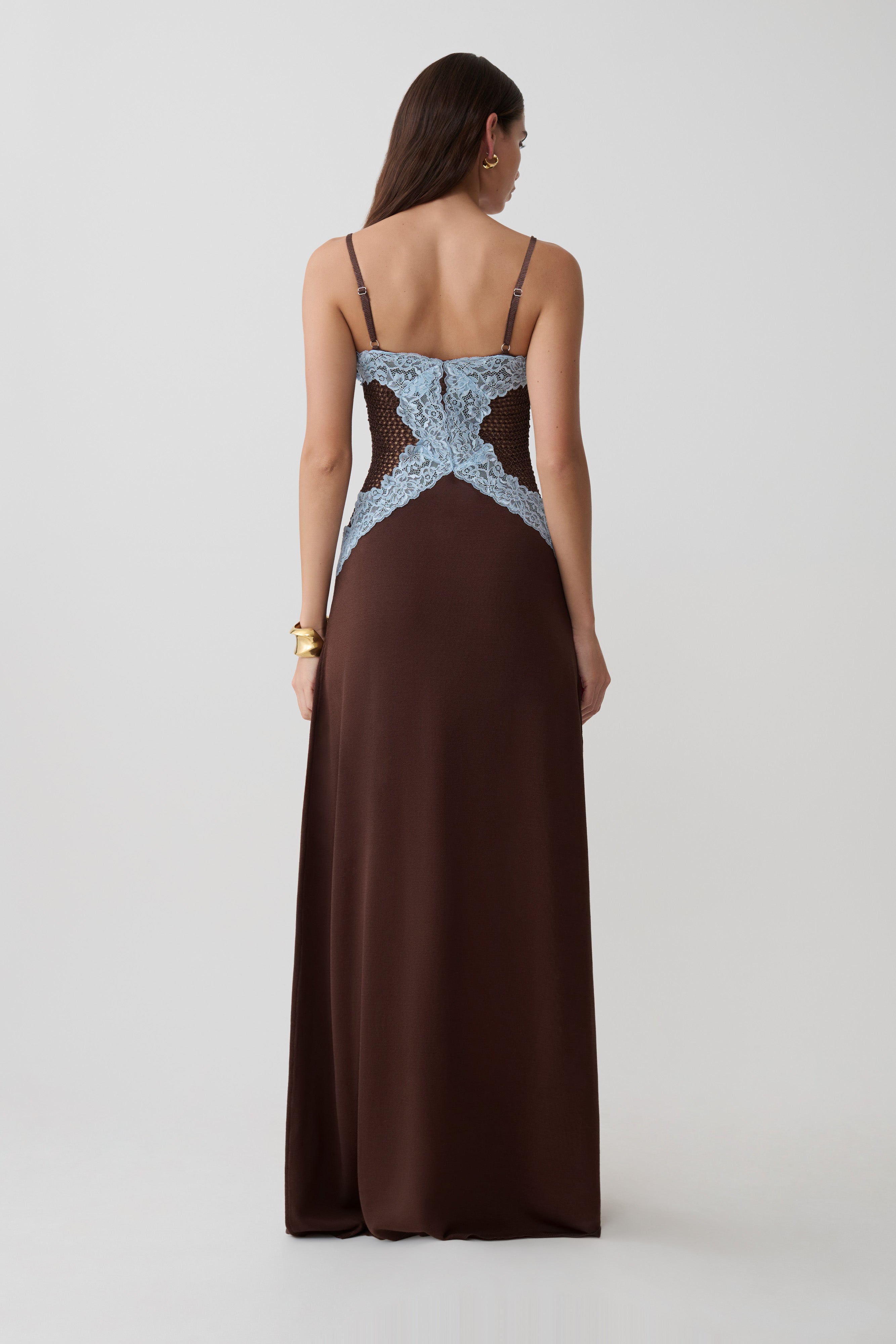 Bray Knit & Lace Maxi Dress - Chocolate/Blue